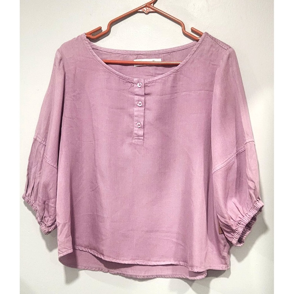 Billy T Crop Blouse 3/4 Balloon/Puff Sleeves Plum Color Size S (Estimated)